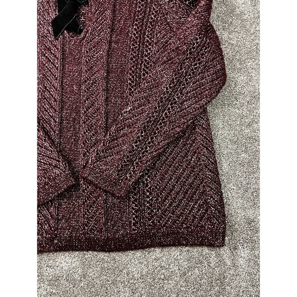 White House Black Market Sweater Women XL Shawl Collar Metallic Bow Cable Maroon - Picture 4 of 9